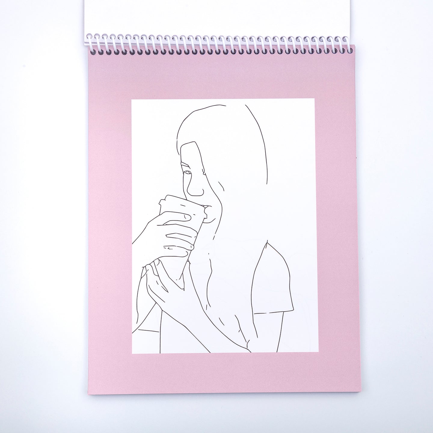 Interior page of line drawing of girl from Coloring book called Wonderbook